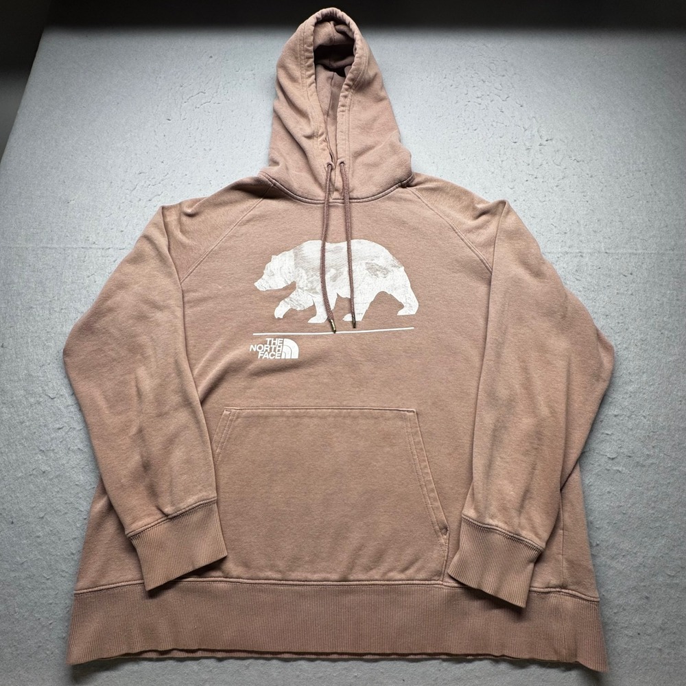 The North Face Hoodie Womens XL Pink Bear Graphic Pullover Raglan Sweatshirt